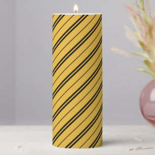 Magical Yellow Black School Stripes Pattern Pillar Candle