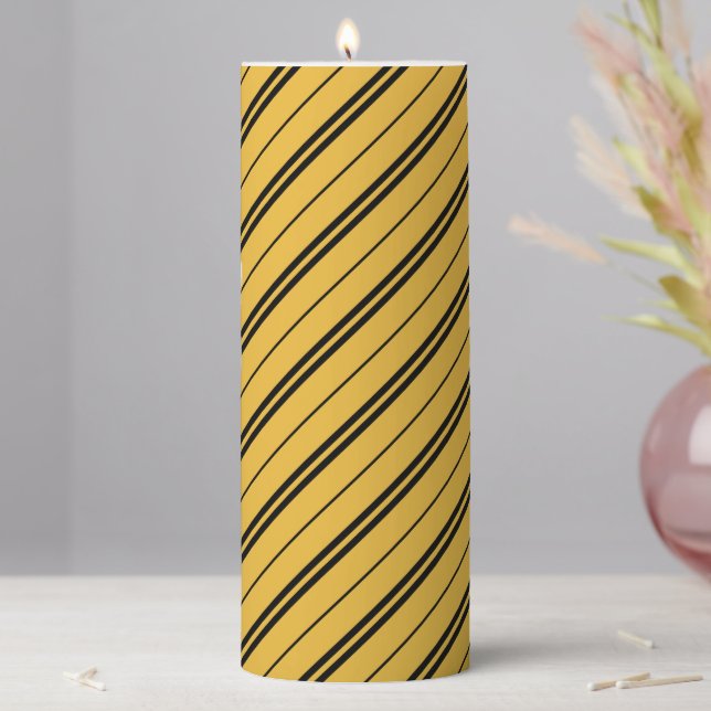 Magical Yellow Black School Stripes Pattern Pillar Candle (In Situ)