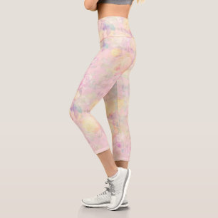 Magical Yellow White Roses Floral Pink Design Capri Leggings
