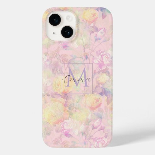 Magical Yellow White Roses Floral Pink Design Case_Mate iPhone 14 Case