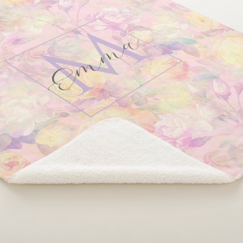 Magical Yellow White Roses Floral Pink Design Sherpa Blanket