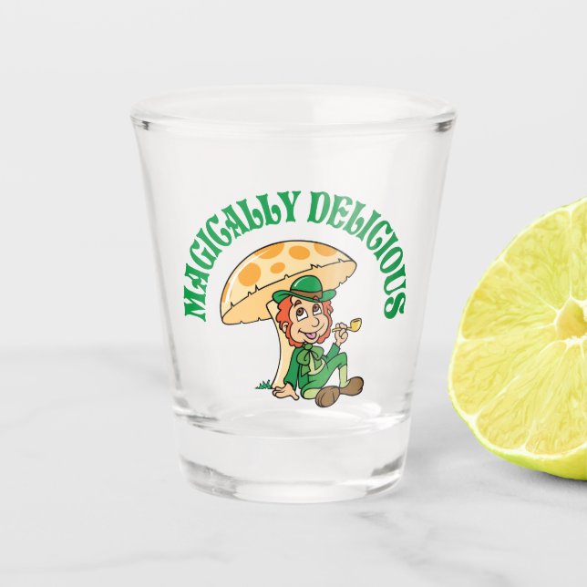 Magically Delicious Leprechaun Under a Mushroom Shot Glass (Front)