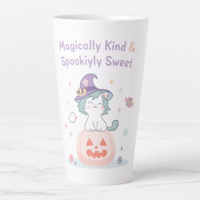Magically Kind & Spookily Sweet – Cute Pastel Hall Latte Mug (Front)