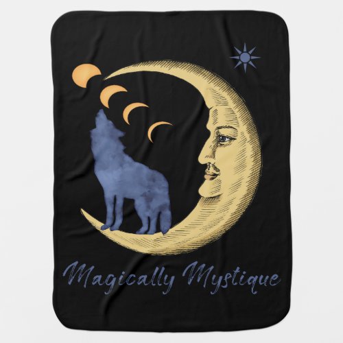 Magically Mystique Crescent Moon Wolf Baby Blanket