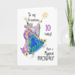 Magician 10th Birthday Card for Grandson<br><div class="desc">A fun 10th Birthday Card for a Grandson with a magician casting a spell for a 'Magical Birthday',  from a handpainted illustration by Judy Adamson.The inside is left blank for your own message.</div>