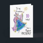 Magician 10th Birthday Card for Grandson<br><div class="desc">A fun 10th Birthday Card for a Grandson with a magician casting a spell for a 'Magical Birthday',  from a handpainted illustration by Judy Adamson.The inside is left blank for your own message.</div>