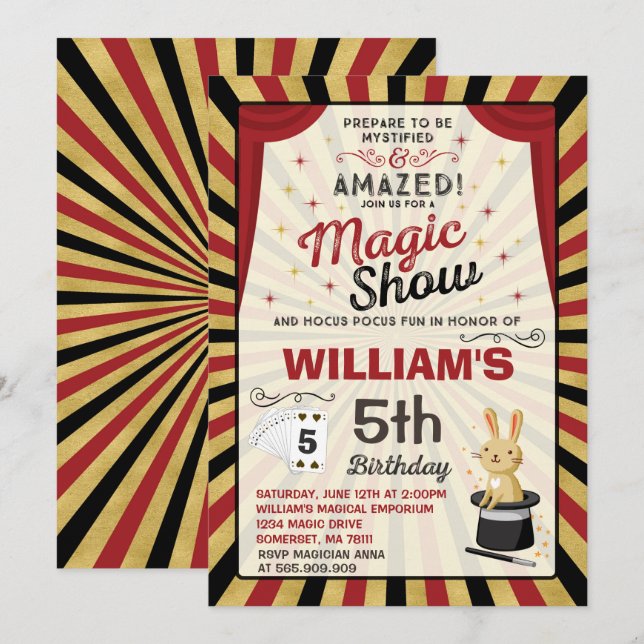 Magician Birthday Invitation Magic Show Party (Front/Back)
