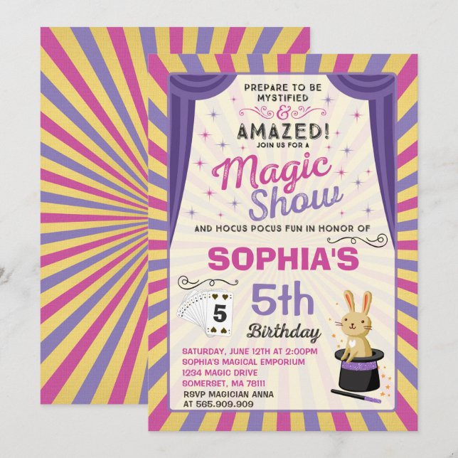 Magician Birthday Invitation Magic Show Party (Front/Back)