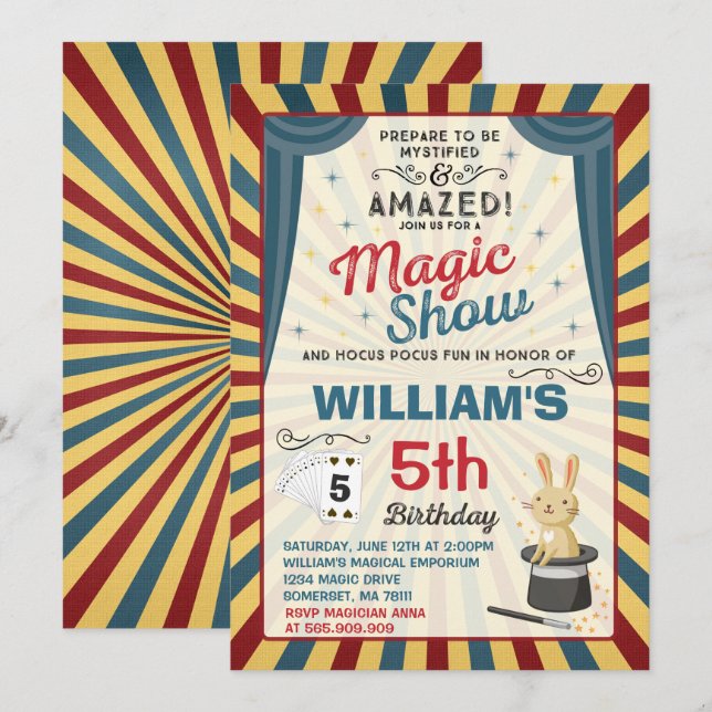 Magician Birthday Invitation Magic Show Party (Front/Back)
