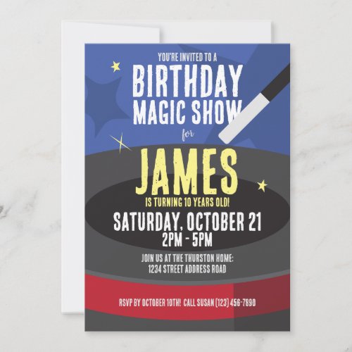 Magician Birthday Invitation _ Top Hat  Stars