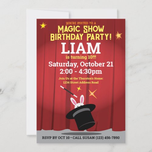 Magician Birthday Party _ Top Hat  Rabbit Invitation