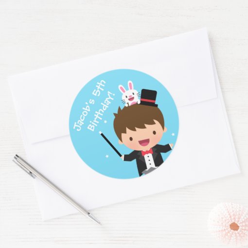 Magician Boy Kids Magic Birthday Party Classic Round Sticker | Zazzle