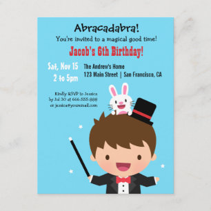 Magician Boy Kids Magic Birthday Party Invitation