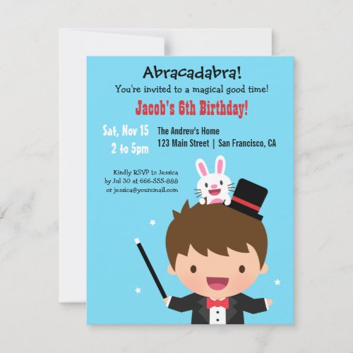 Magician Boy Kids Magic Birthday Party Invitation