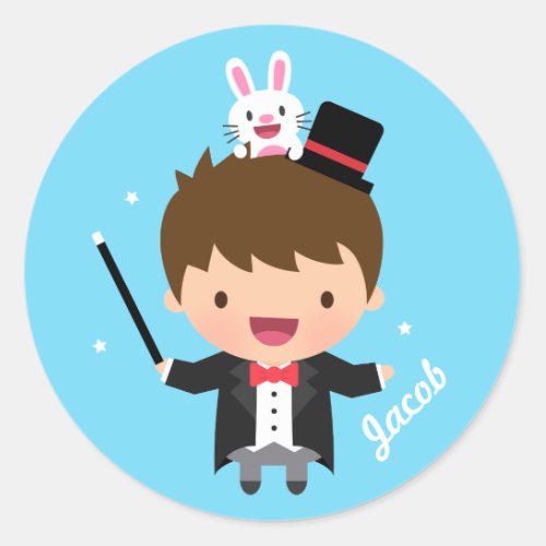 Magician Boy Magic Bunny Trick For Kids Classic Round Sticker