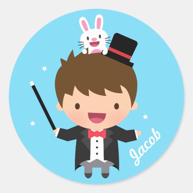 Magician Boy Magic Bunny Trick For Kids Classic Round Sticker (Front)