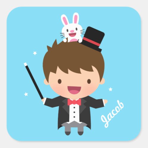 Magician Boy Magic Bunny Trick For Kids Square Sticker