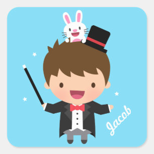 Magician Boy Magic Bunny Trick For Kids Square Sticker