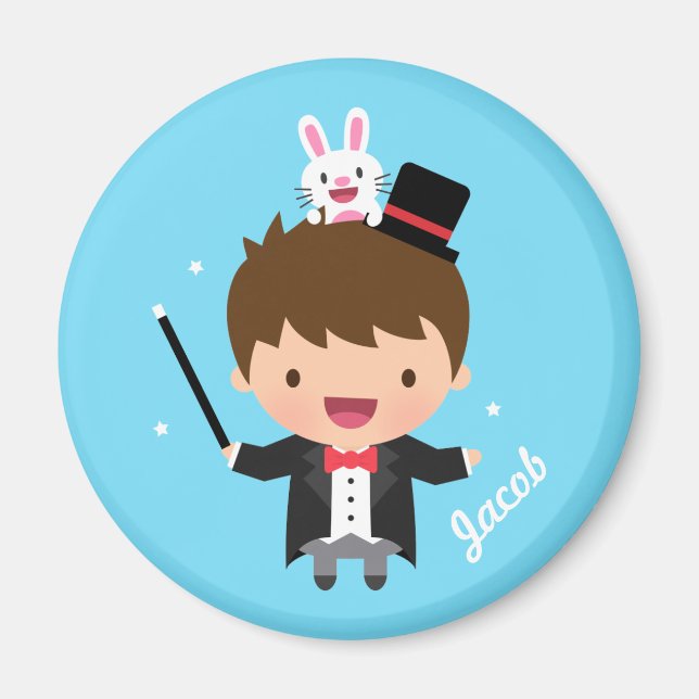 Magician Boy Magic Bunny Trick Personalized Magnet (Front)