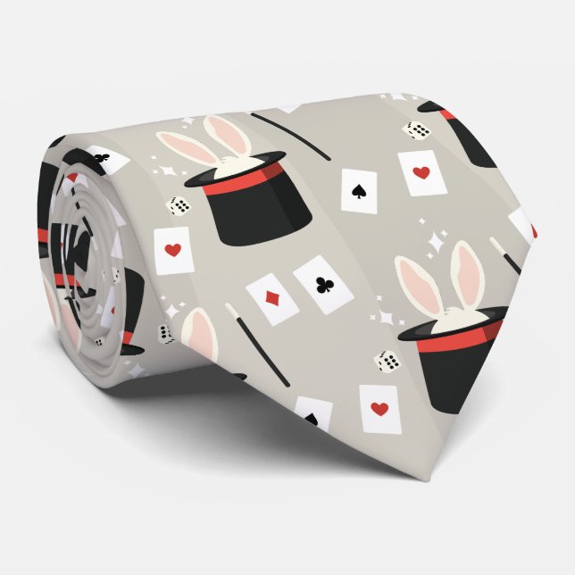  Magician Bunny Top Hat Wand Neck Tie (Rolled)