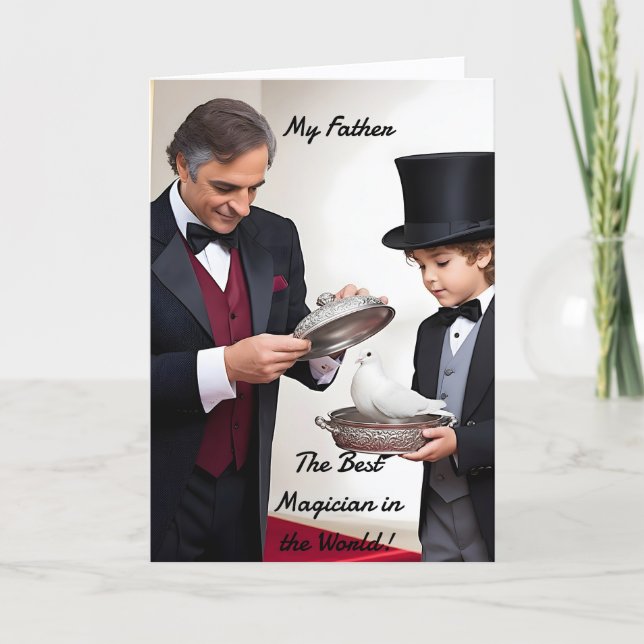 Magician Dad and Son (2) - Father's Day Holiday Card (Front)