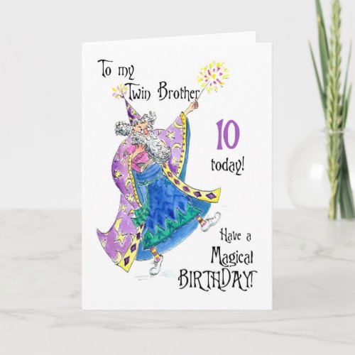 Magician Fun 10th Birthday Card for a Twin Brother
