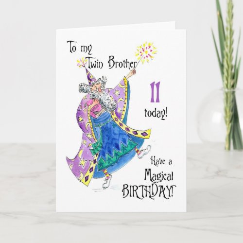 Magician Fun 11th Birthday Card for a Twin Brother