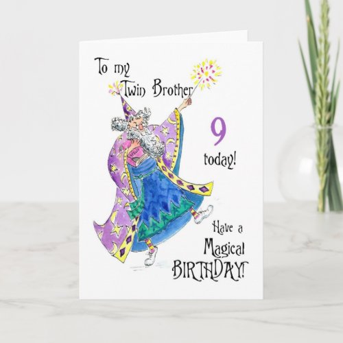 Magician Fun 9th Birthday Card for a Twin Brother