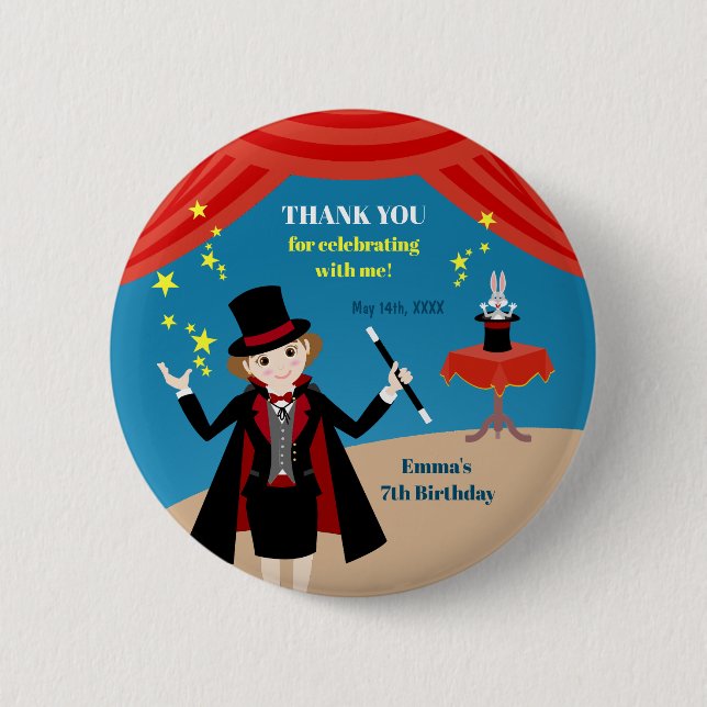 Magician Girl Show Birthday Party Button (Front)