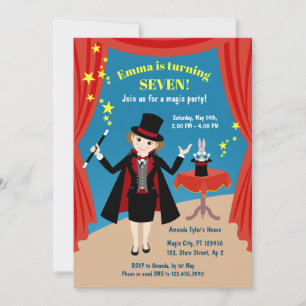 Magician Girl Show Birthday Party Invitation