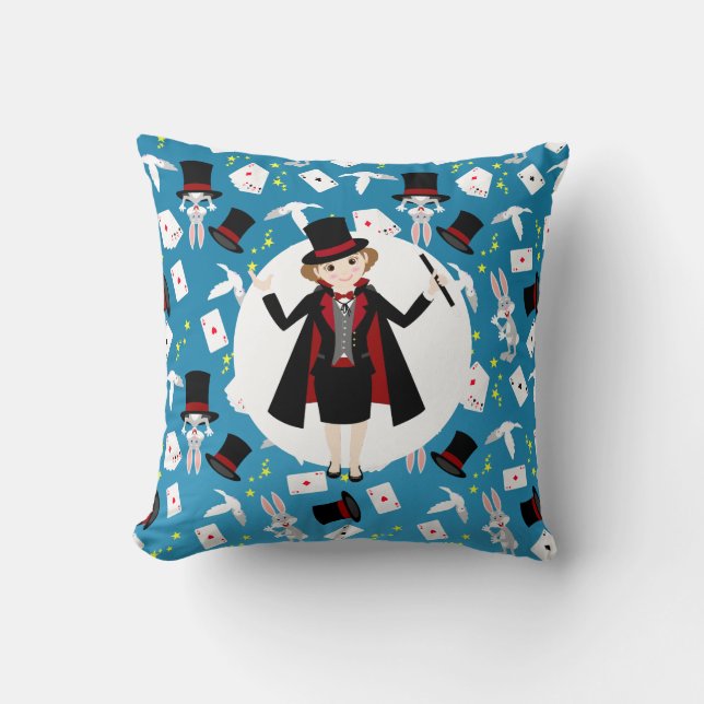 Magician Girl Show Birthday Party Throw Pillow (Front)
