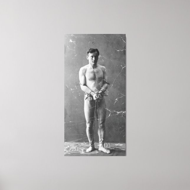 Magician Harry Houdini Standing In Chains Canvas Print (Front)