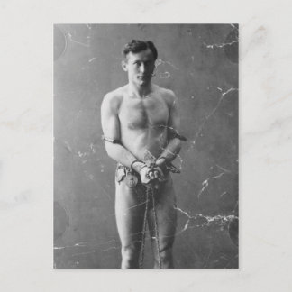 Magician Harry Houdini Standing In Chains Postcard