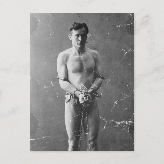 Magician Harry Houdini Standing In Chains Postcard (Front)