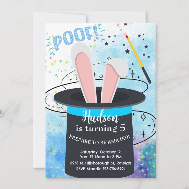 Magician hat and bunny boy birthday invite. invitation (Front)