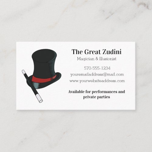 Magician Hat and Magic Wand Illusionists Business Card