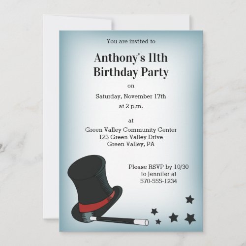 Magician Hat Magic Show Older Kids Party Invitation