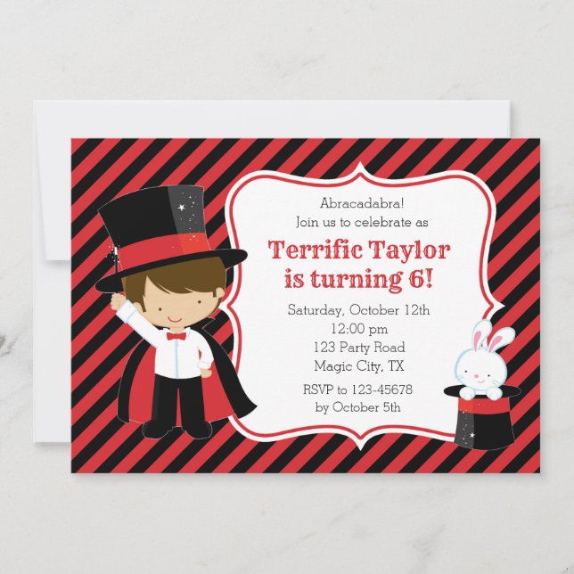 Magician Invitations for Boys (Red Black) (Front)