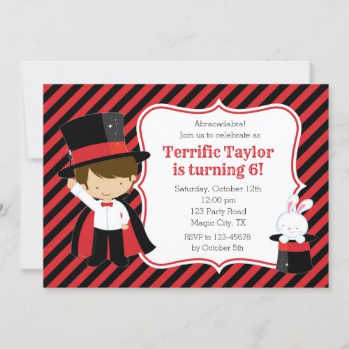 Magician Invitations for Boys Red Black