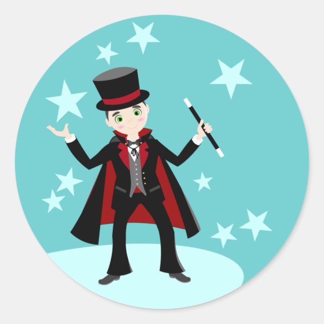 Magician kid birthday party classic round sticker (Front)