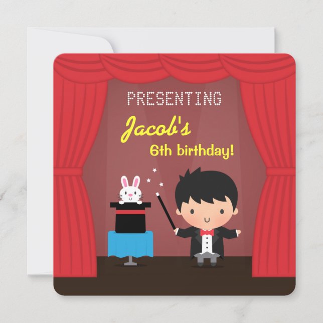 Magician Kids Magic Birthday Party Invitations (Front)