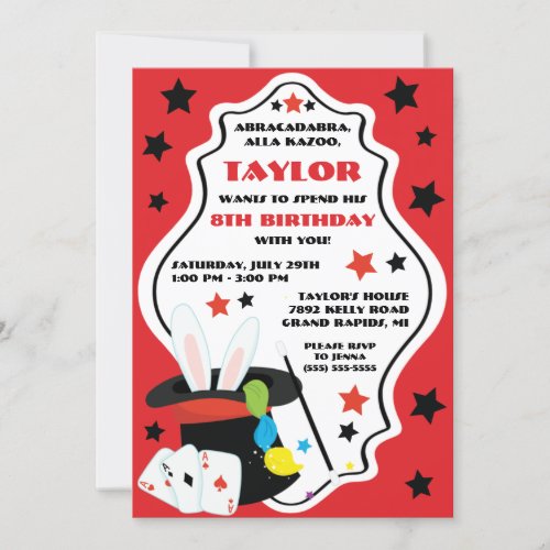 Magician Magic Show Birthday Party Invitation