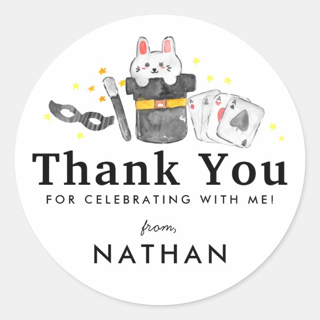Magician Magic Show Thank You Birthday Sticker (Front)