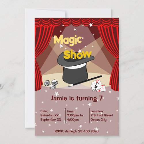 Magician Show Kids 7th Birthday Party Invitation