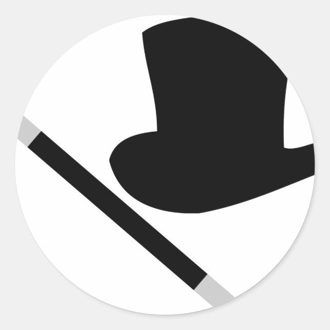 magician top hat and magic wand classic round sticker (Front)