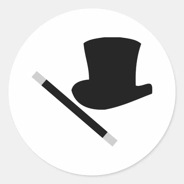 magician top hat and magic wand classic round sticker | Zazzle