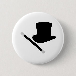 magician top hat and magic wand pinback button