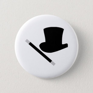 magician top hat and magic wand pinback button
