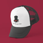 Magicians Hat and Magic Wand Personalized<br><div class="desc">Add a name or a custom message to create a personalized gift that's perfect for magicians of any age. This trucker's hat has a realistic style illustration of a magician's hat in black and red and a magic wand in black and white with a name below the graphic.</div>