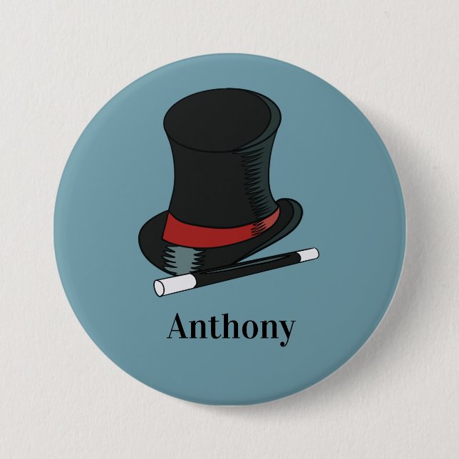 Magicians Hat and Magic Wand Personalized Button (Front)